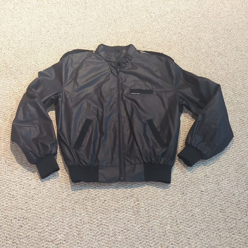 Members Only Bomber Jacket Mens 38 Black Racer Full Zip Stand Collar